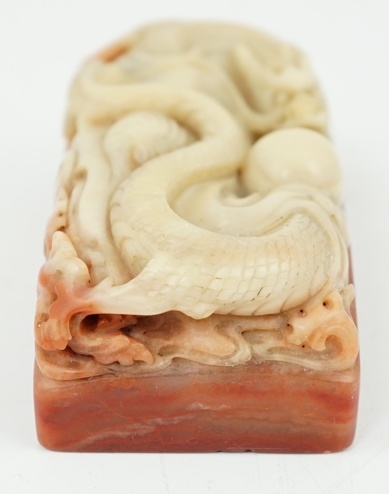 A Chinese 'dragon' soapstone inscribed seal